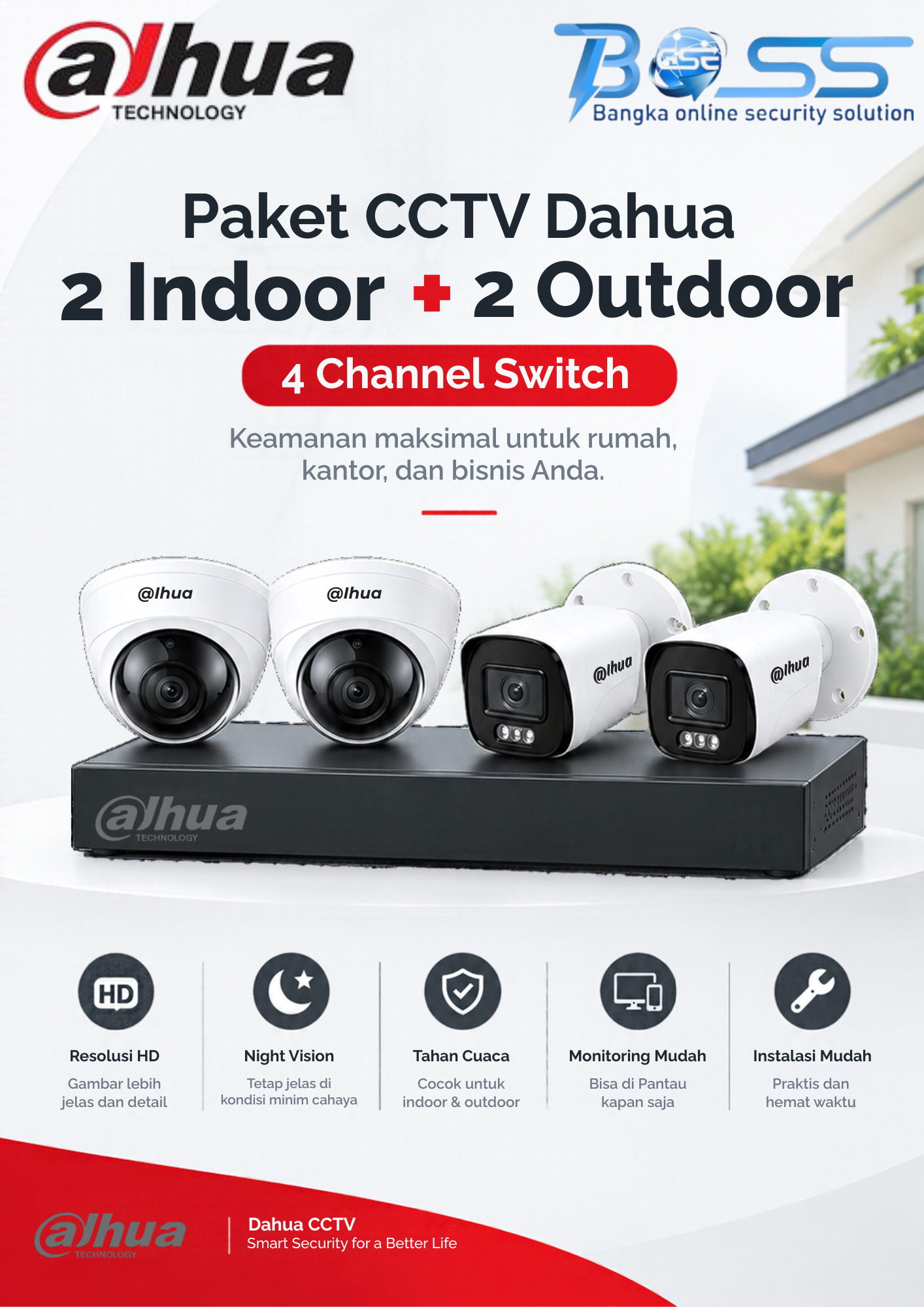 Paket CCTV DAHUA 2MP INFRARED + AUDIO 4CH
